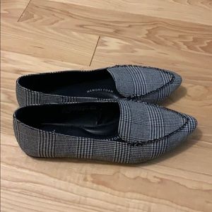 Black and white plaid slip on loafers